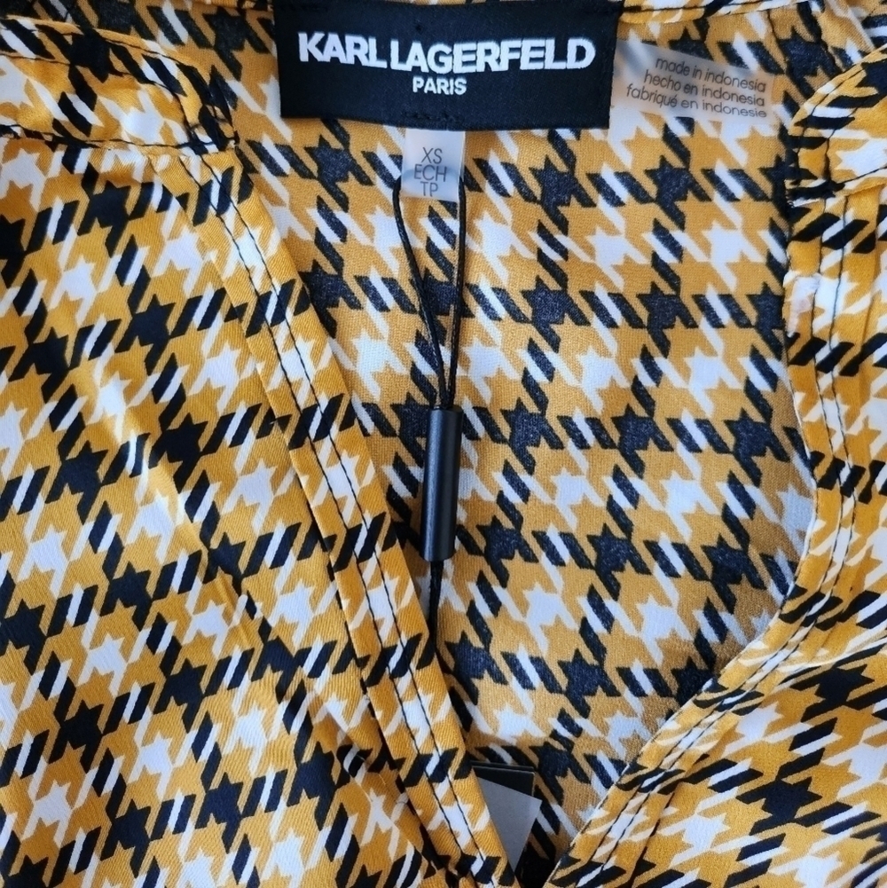 Karl Lagerfeld womens yellow, black, white design blouse size X-small - Picture 3 of 6